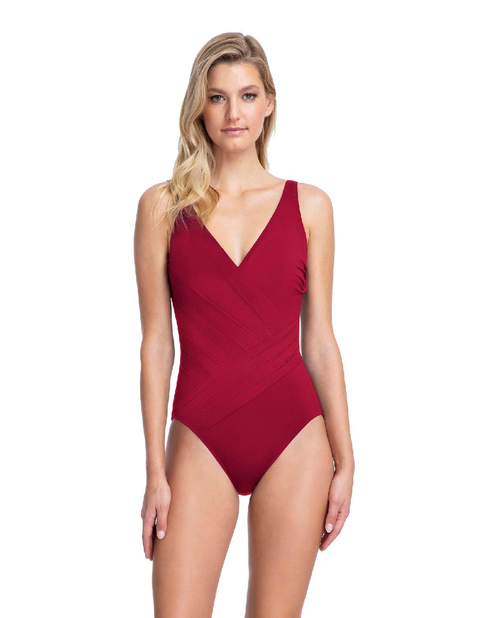gottex Lattice V-Neck Surplice One Piece Swimsuit Lattice