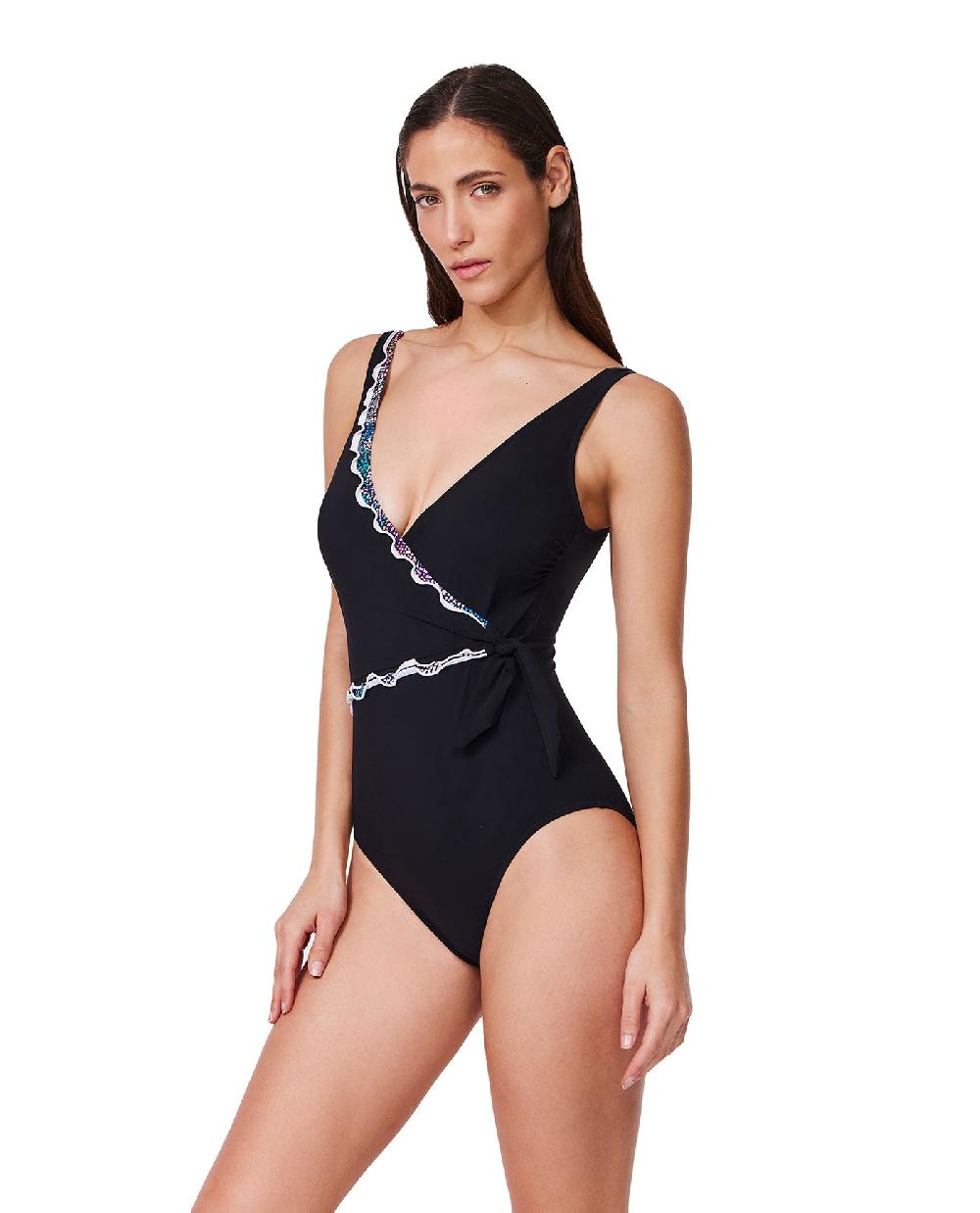 Gottex Layla Tricolore V-Neck Surplice One Piece Black