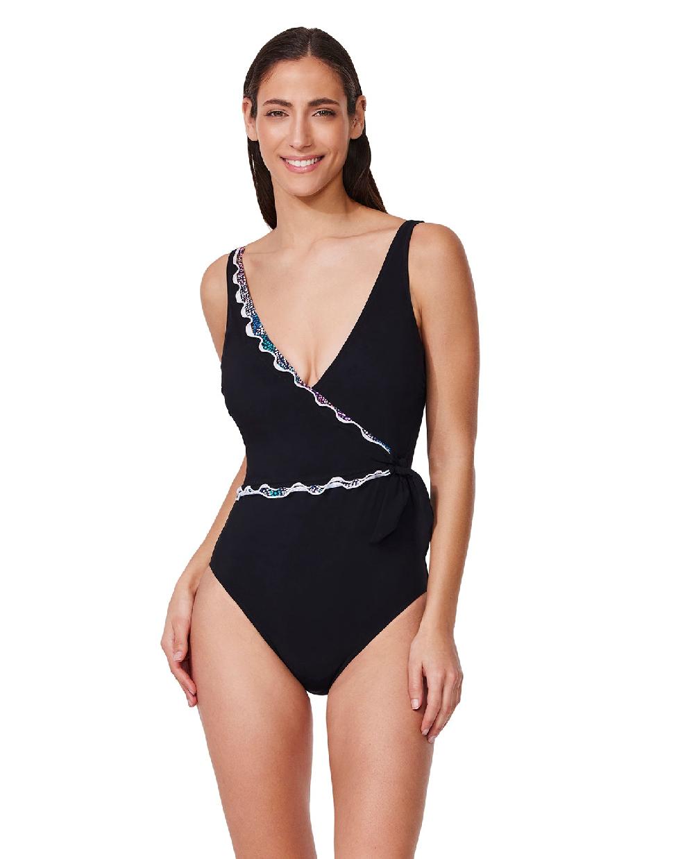 gottex Layla Tricolore V-Neck Surplice One Piece Black