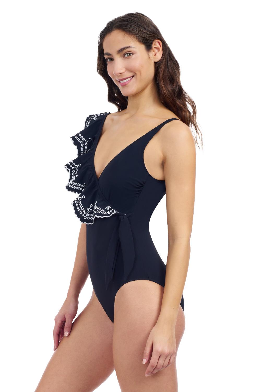 Gottex Lola Lazer Asymmetrical Ruffle Surplice One Piece Swimsuit Profile