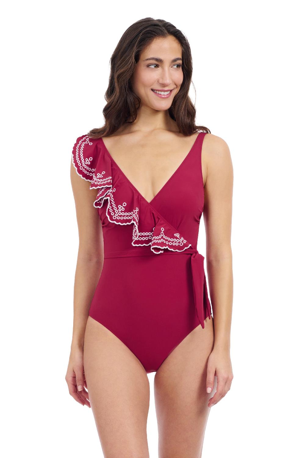 gottex Lola Lazer Asymmetrical Ruffle Surplice One Piece Swimsuit Profile