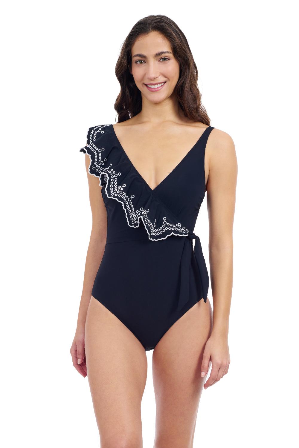 gottex Lola Lazer Asymmetrical Ruffle Surplice One Piece Swimsuit Profile