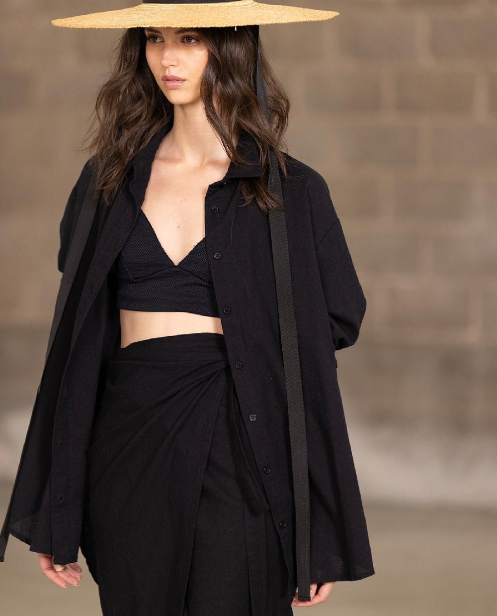 gottex Long Sleeve Button Down Cover Up Blouse Black