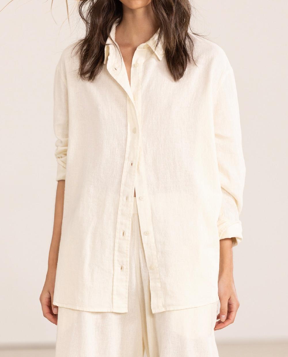 gottex Long Sleeve Button Down Cover Up Blouse Cream