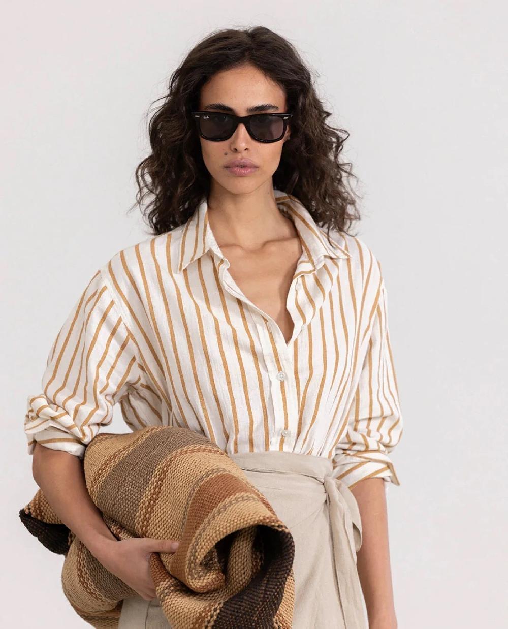 gottex Long Sleeve Button Down Cover Up Blouse Mustard