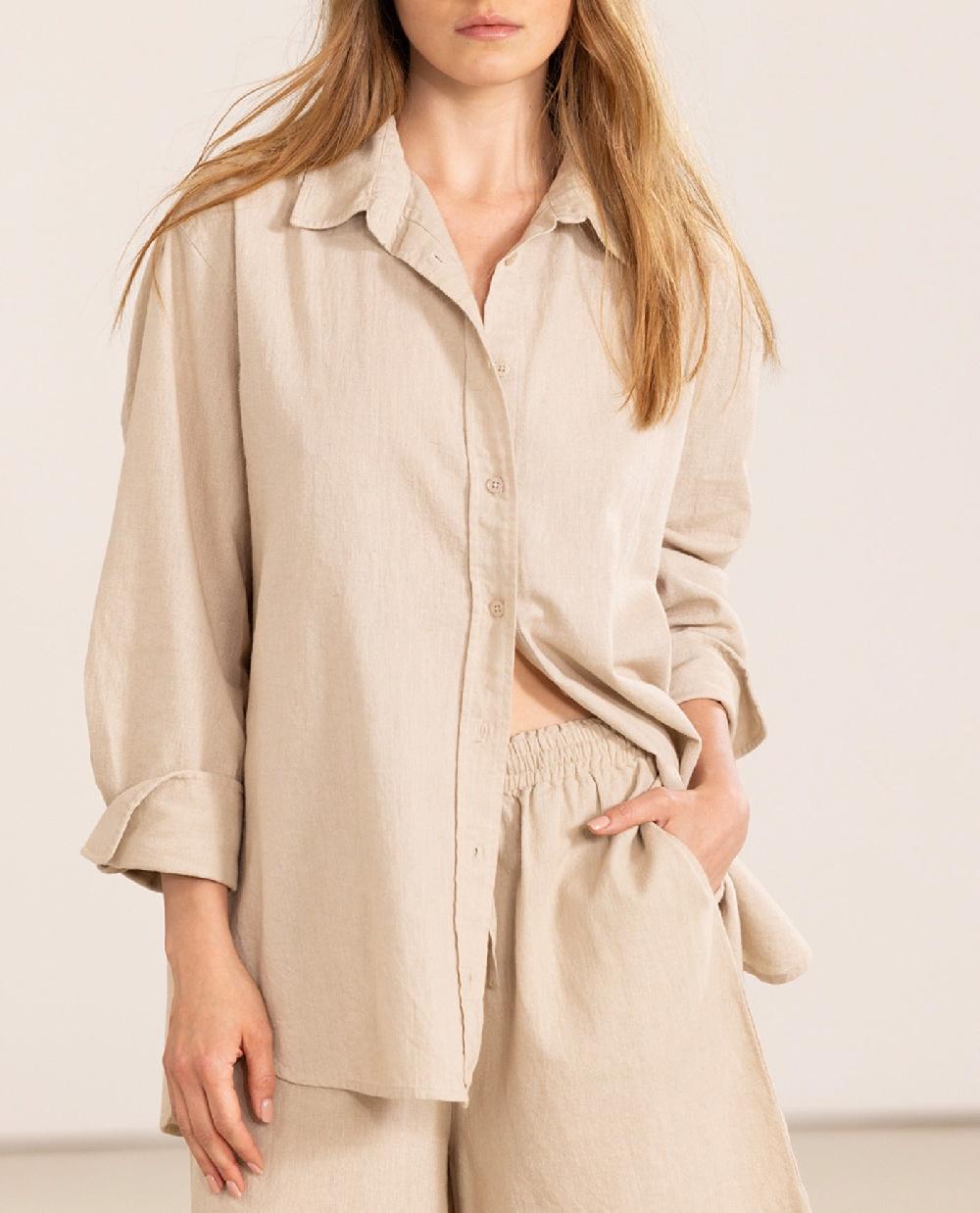 gottex Long Sleeve Button Down Cover Up Blouse Natural