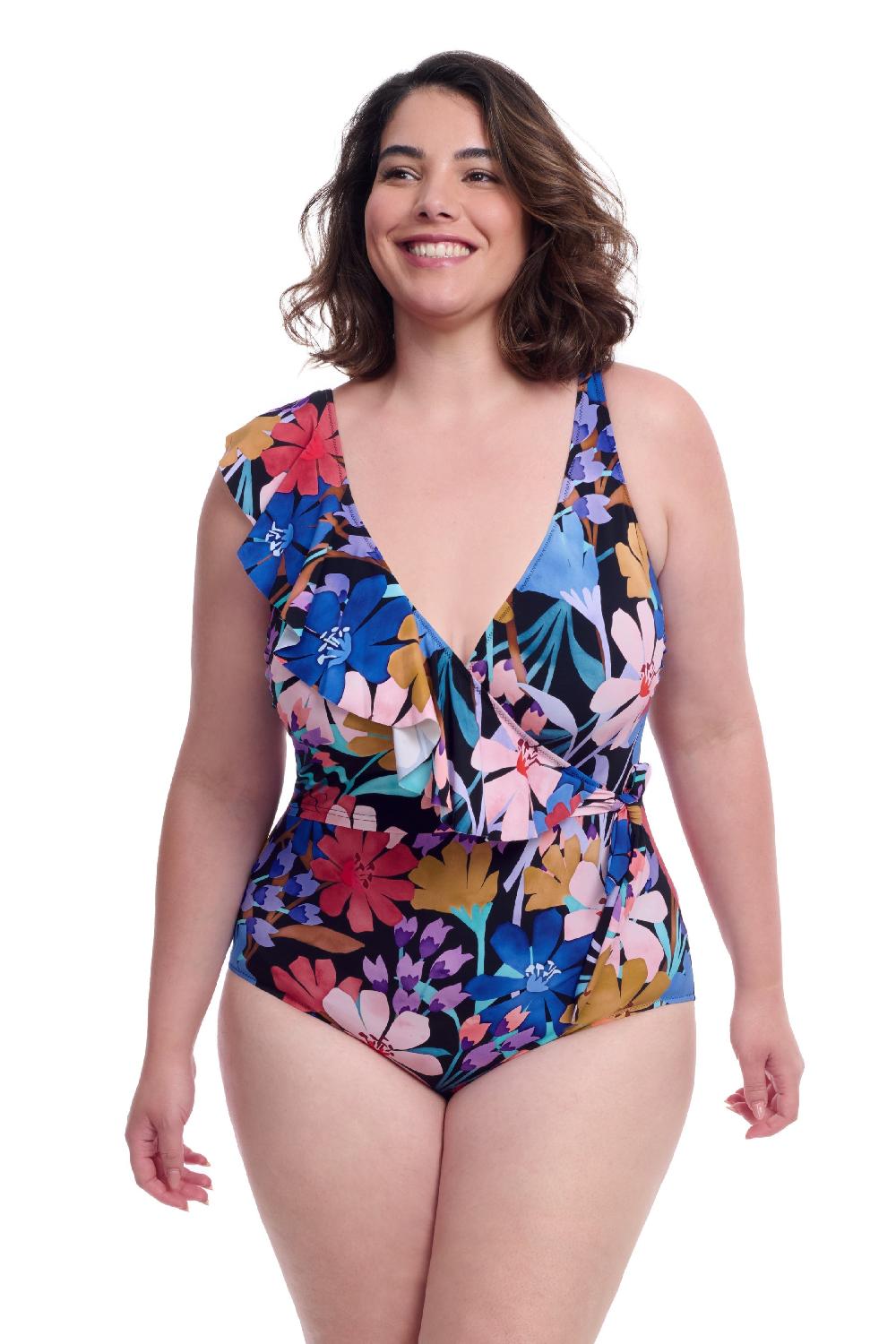 gottex Melody Plus Size Asymmetrical Ruffle Surplice Profile