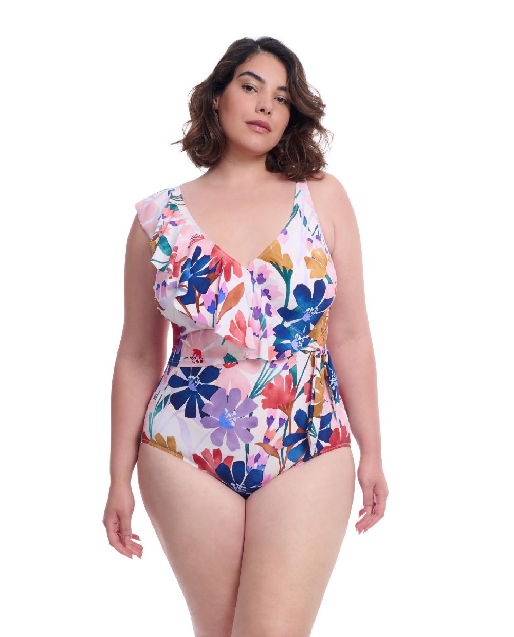 gottex Melody Plus Size Asymmetrical Ruffle Surplice Profile