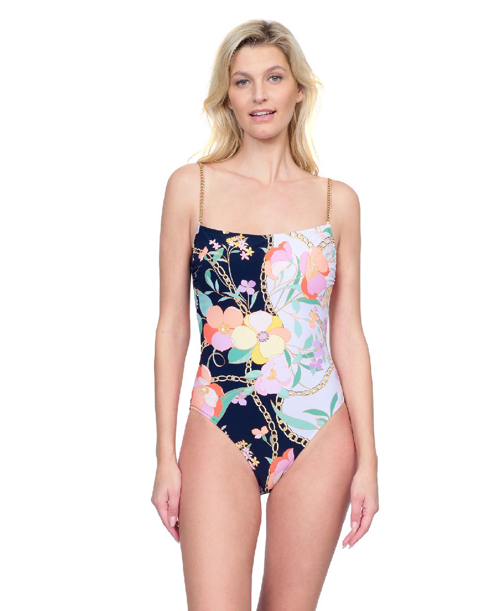 gottex Memories of Capri Round Neck Chain Straps One Piece Swimsuit Memories