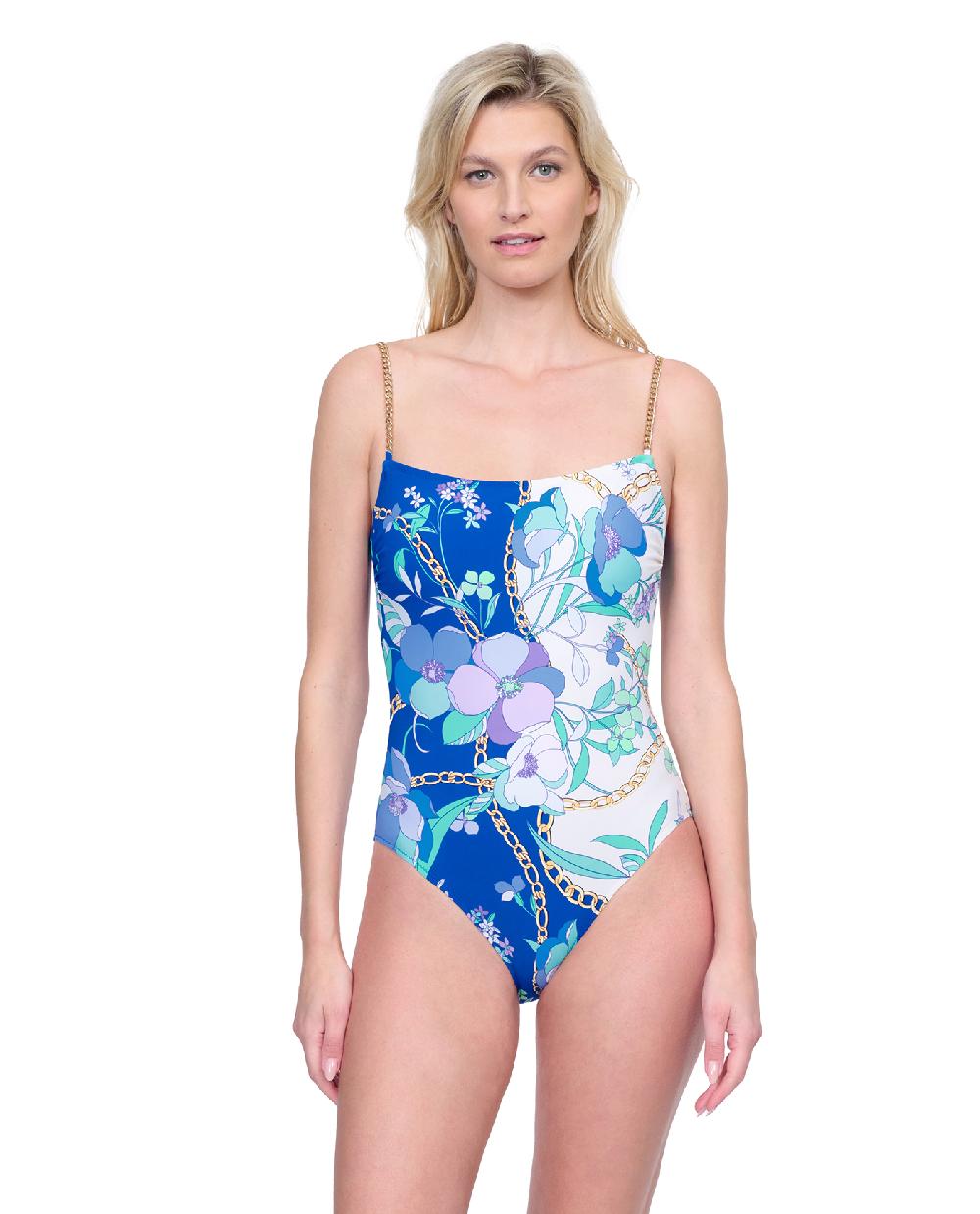 gottex Memories of Capri Round Neck Chain Straps One Piece Swimsuit Memories