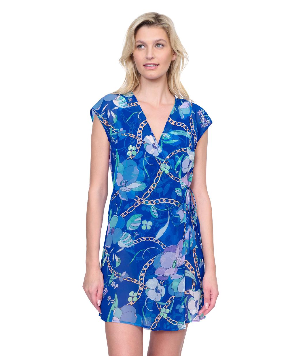 gottex Memories of Capri Short Surplice Wrap Dress Swim Cover Up multi Memories