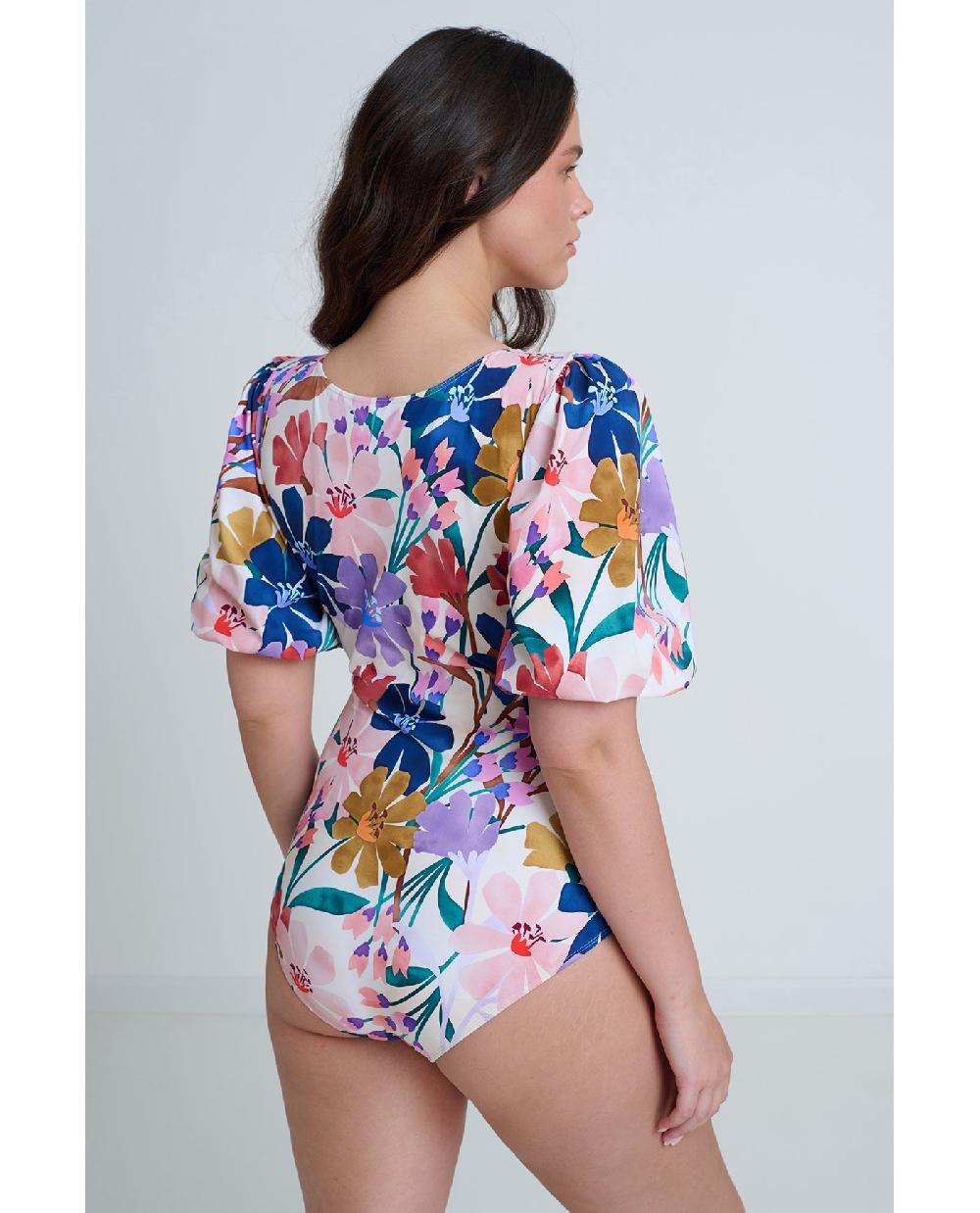 Gottex Modest High Round Neck Puff Sleeve One Piece Profile