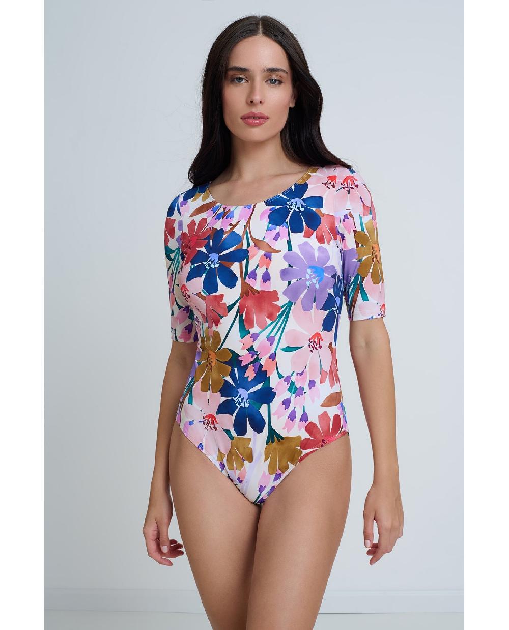 gottex Modest High Round Neck Quarter Sleeve One Piece Profile