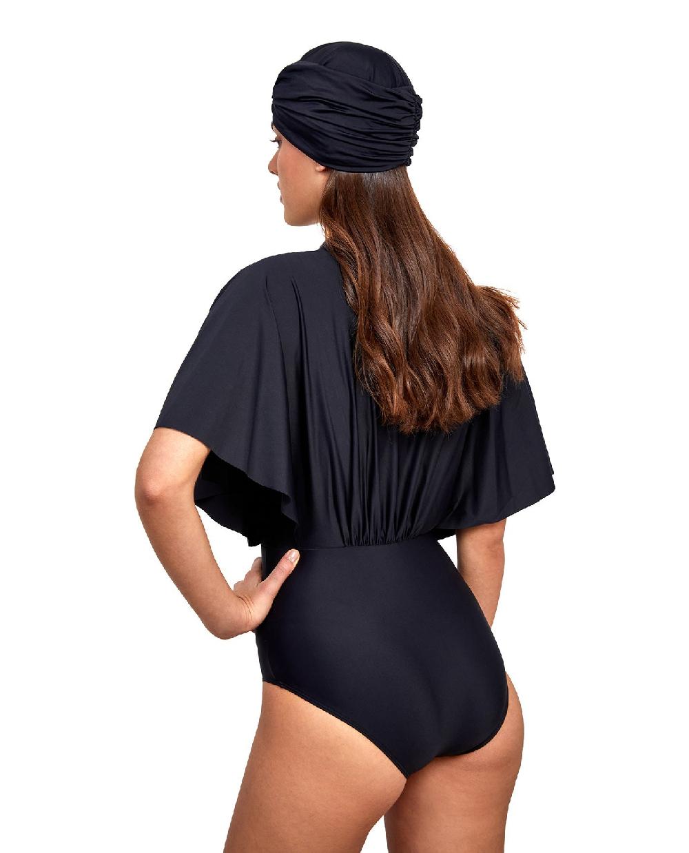 Gottex Modest Sleeved Surplice Blouson One Piece Black