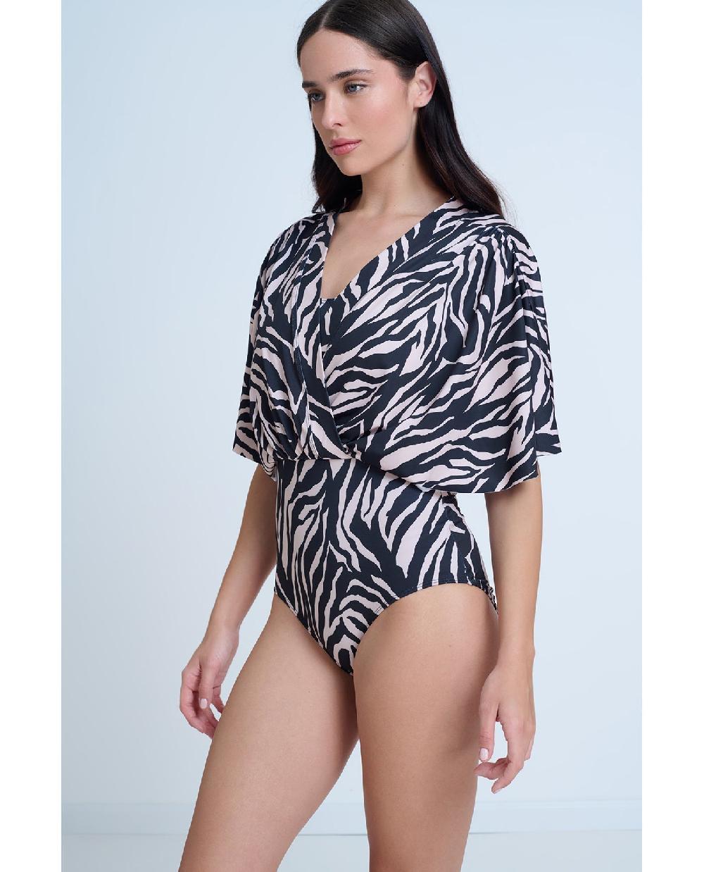 Gottex Modest Sleeved Surplice Blouson One Piece Gottex