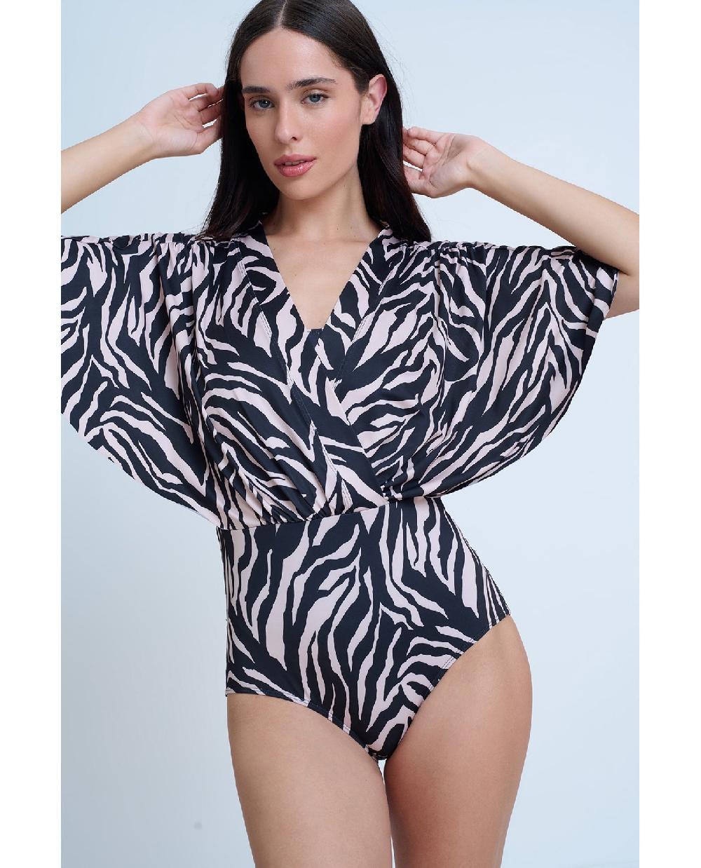 gottex Modest Sleeved Surplice Blouson One Piece Gottex