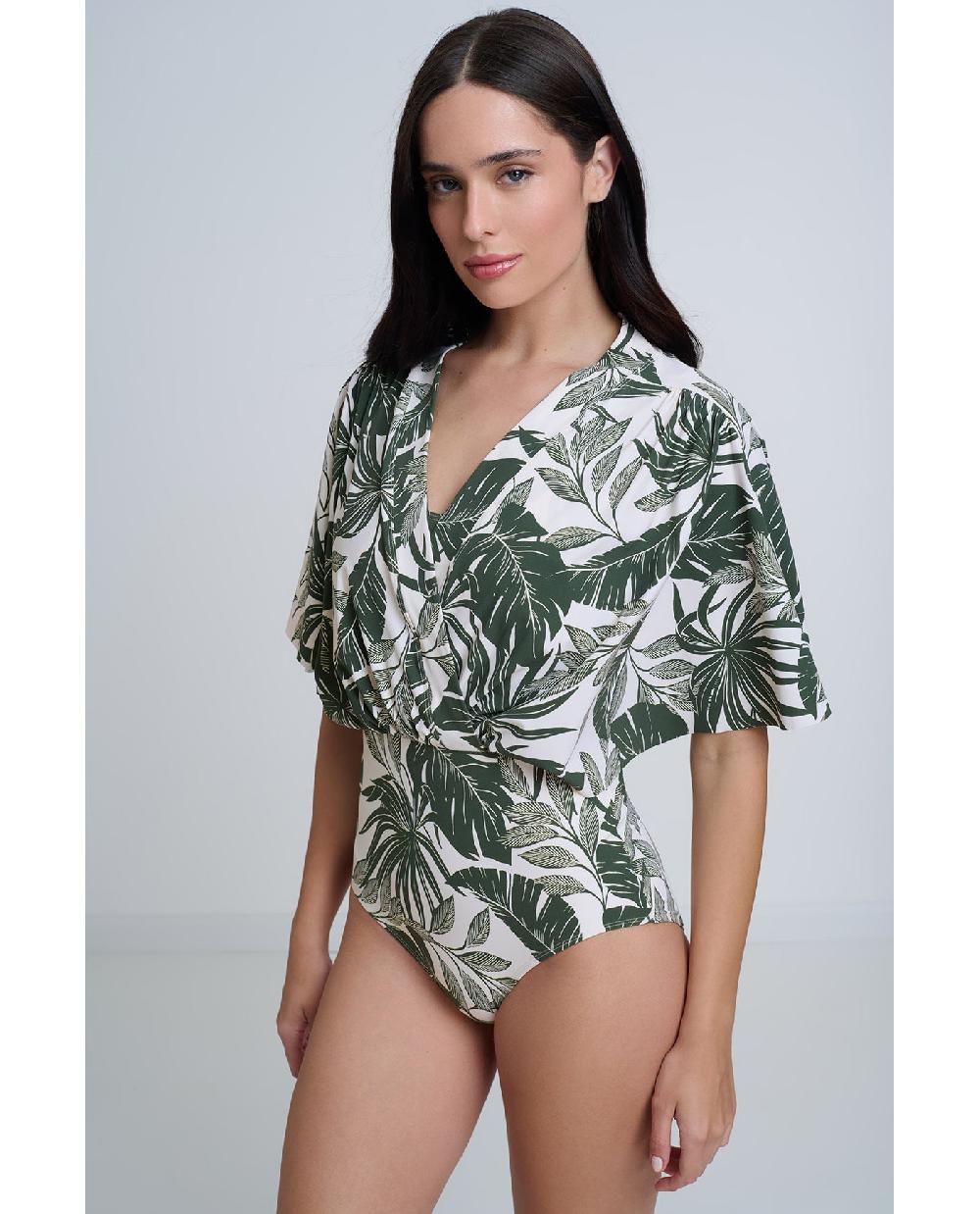 Gottex Modest Sleeved Surplice Blouson One Piece Modest