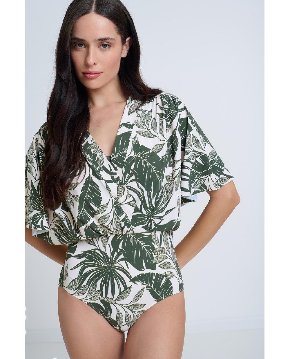 Gottex Modest Sleeved Surplice Blouson One Piece Modest