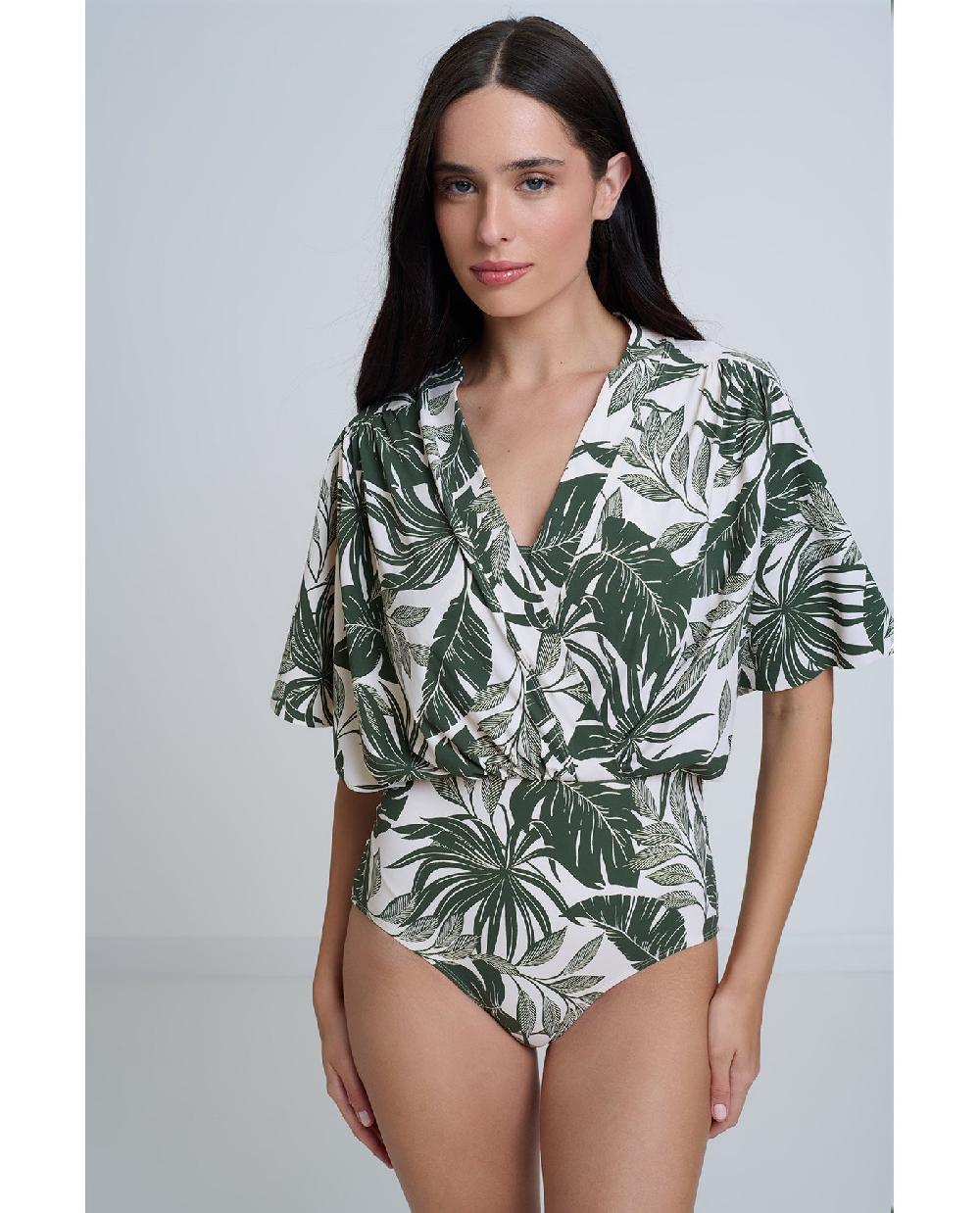 gottex Modest Sleeved Surplice Blouson One Piece Modest