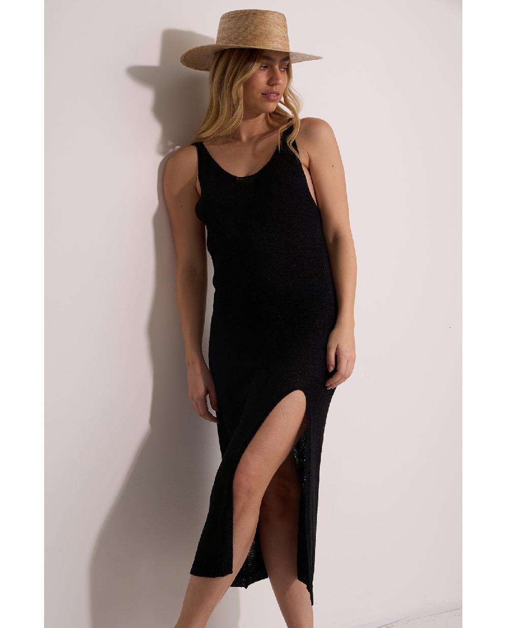 Gottex Naama Scoop Neck Crochet Dress Cover-Up-Black Black