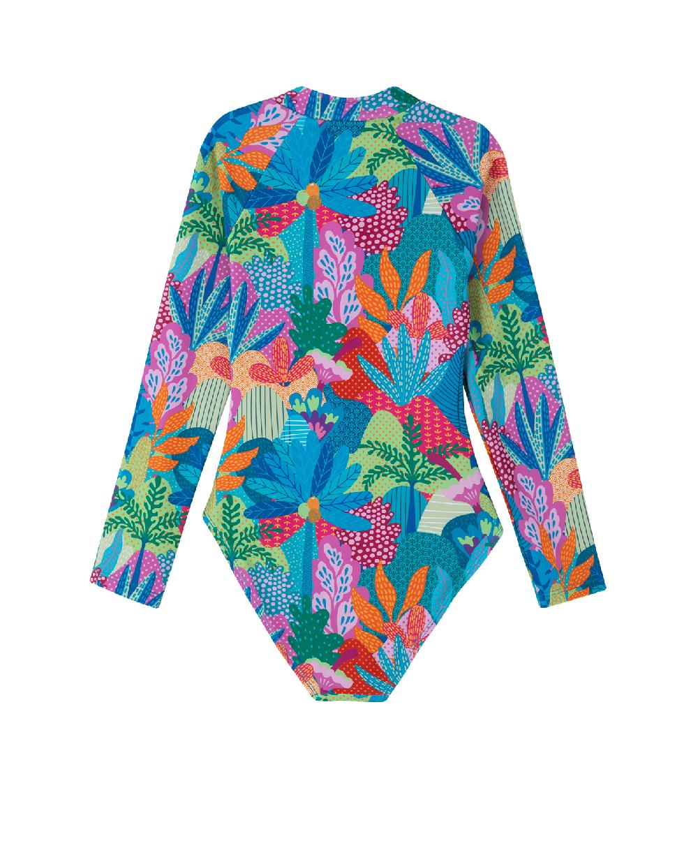 Gottex Ocean Blooms Long Sleeve Zip Front One Piece Ocean