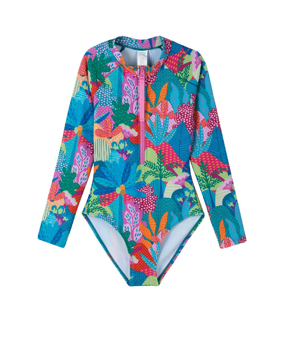 gottex Ocean Blooms Long Sleeve Zip Front One Piece Ocean