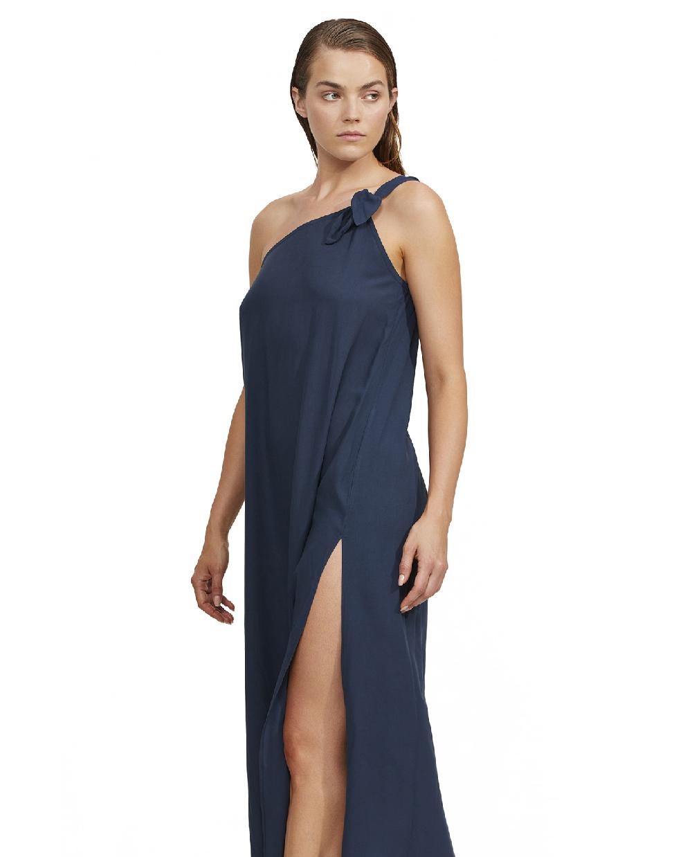 gottex One Shoulder Sarong Style Maxi Dress Cover Up Midnight