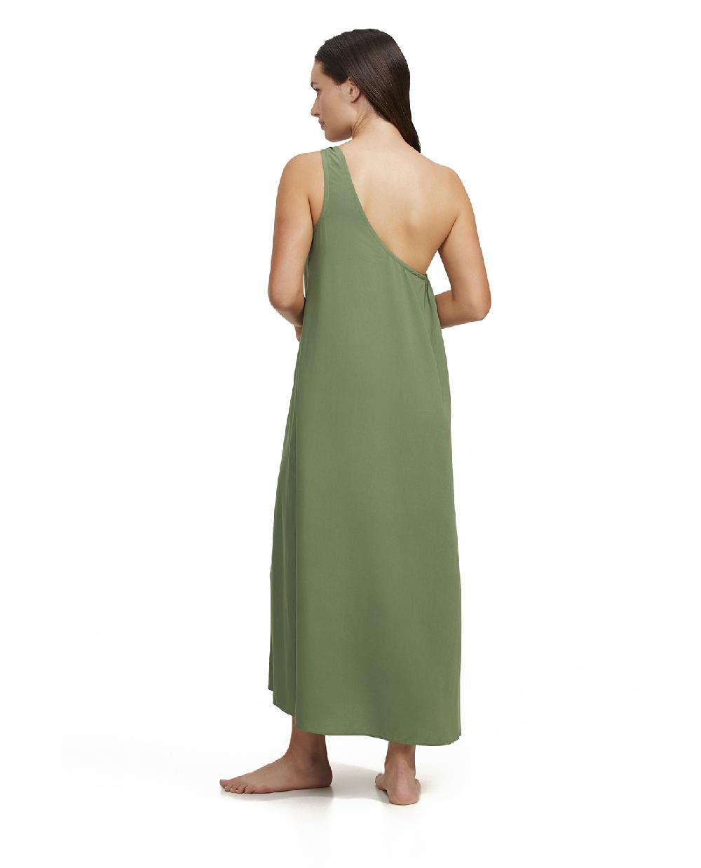 Gottex One Shoulder Sarong Style Maxi Dress Cover Up Olive
