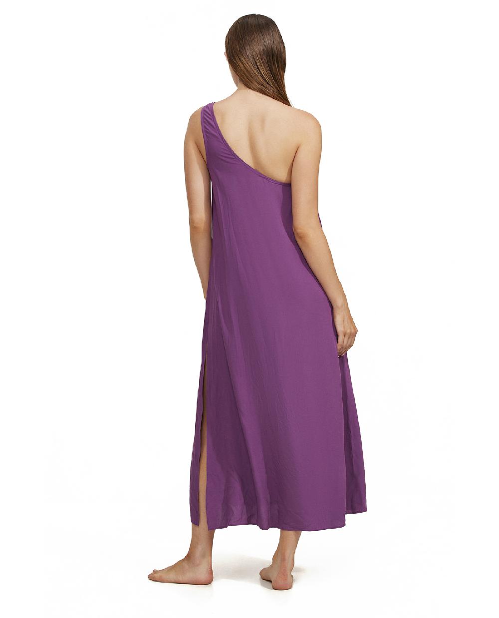 Gottex One Shoulder Sarong Style Maxi Dress Cover Up Purple