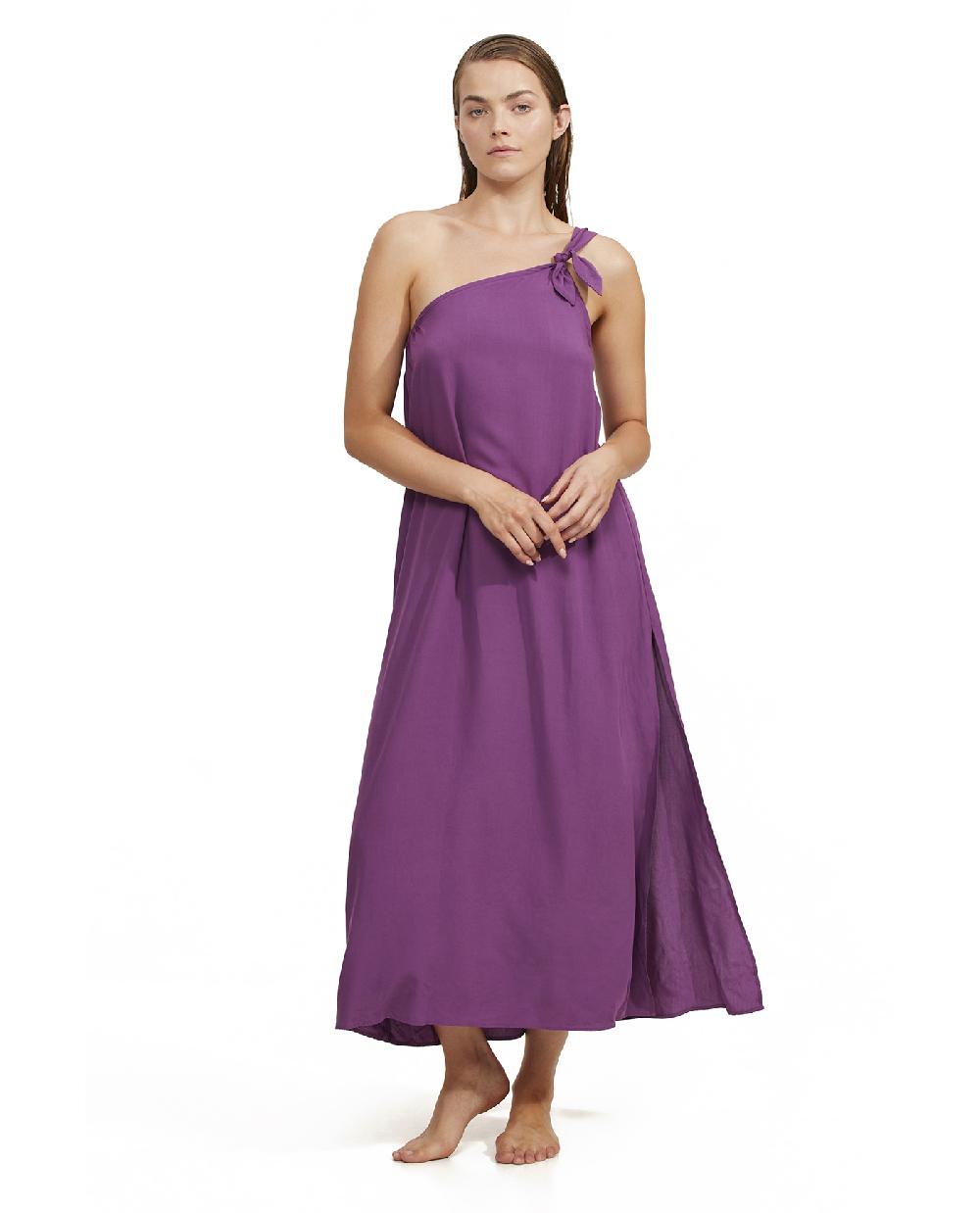 gottex One Shoulder Sarong Style Maxi Dress Cover Up Purple