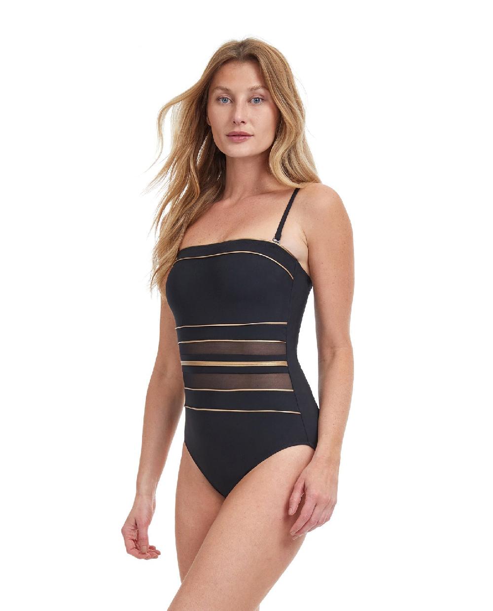 Gottex Onyx Bandeau Strapless One Piece Swimsuit Onyx