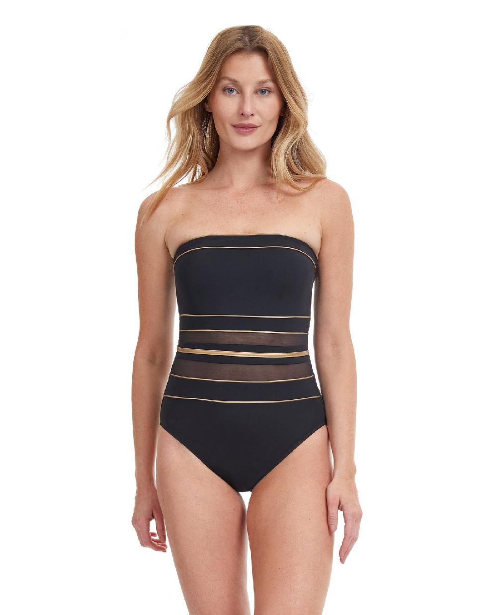 gottex Onyx Bandeau Strapless One Piece Swimsuit Onyx