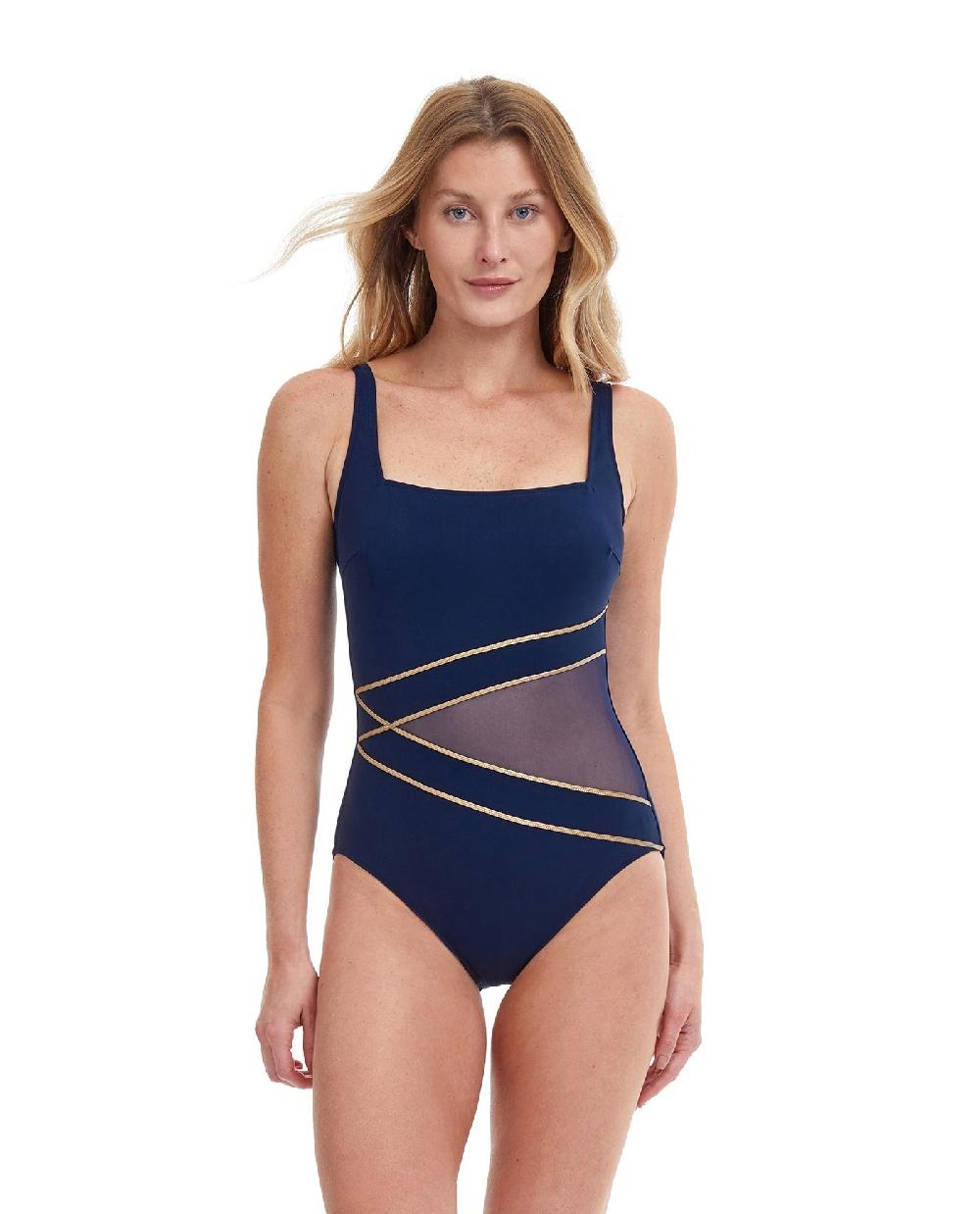 gottex Onyx Full Coverage Square Neck One Piece Swimsuit Onyx