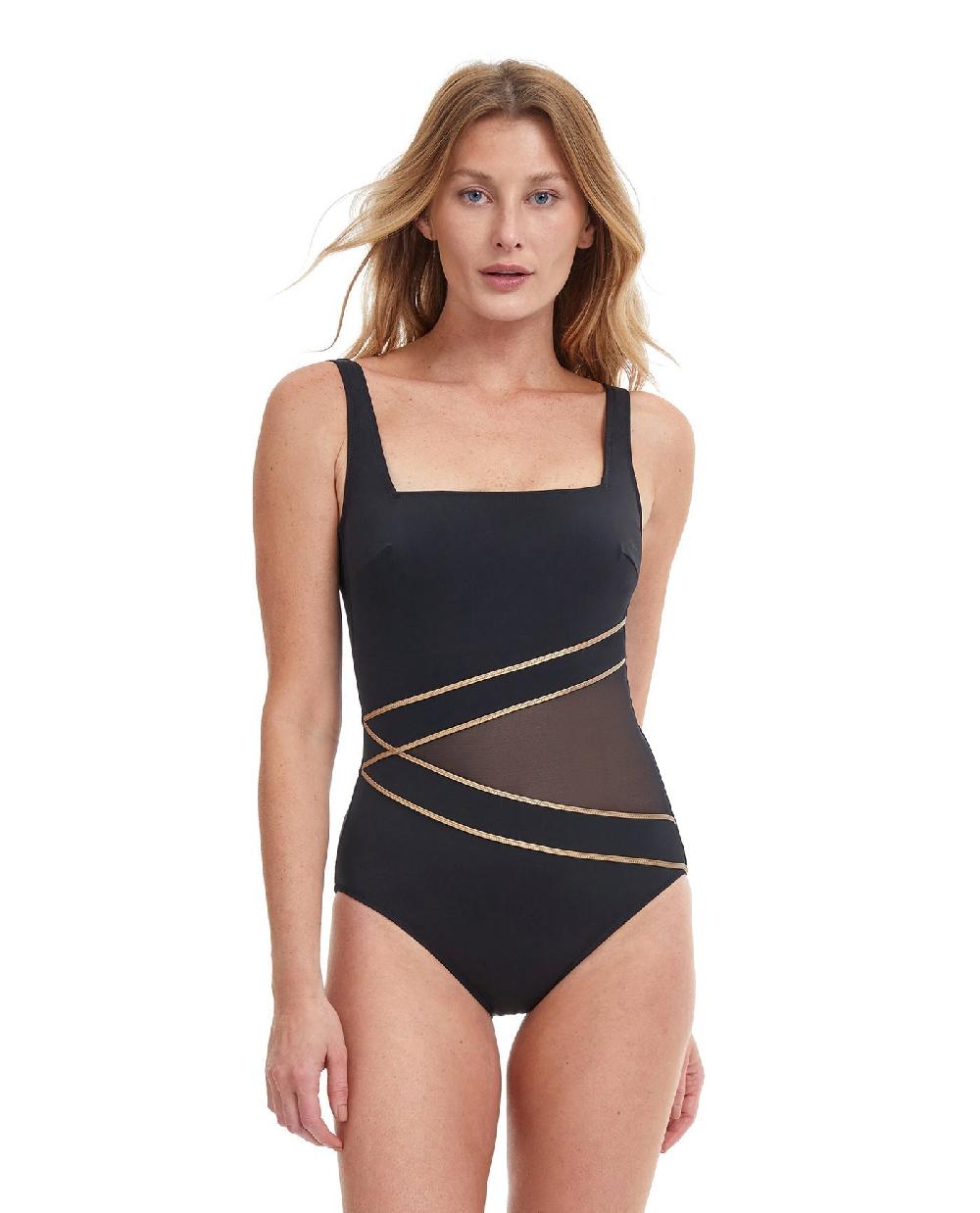 gottex Onyx Full Coverage Square Neck One Piece Swimsuit Onyx