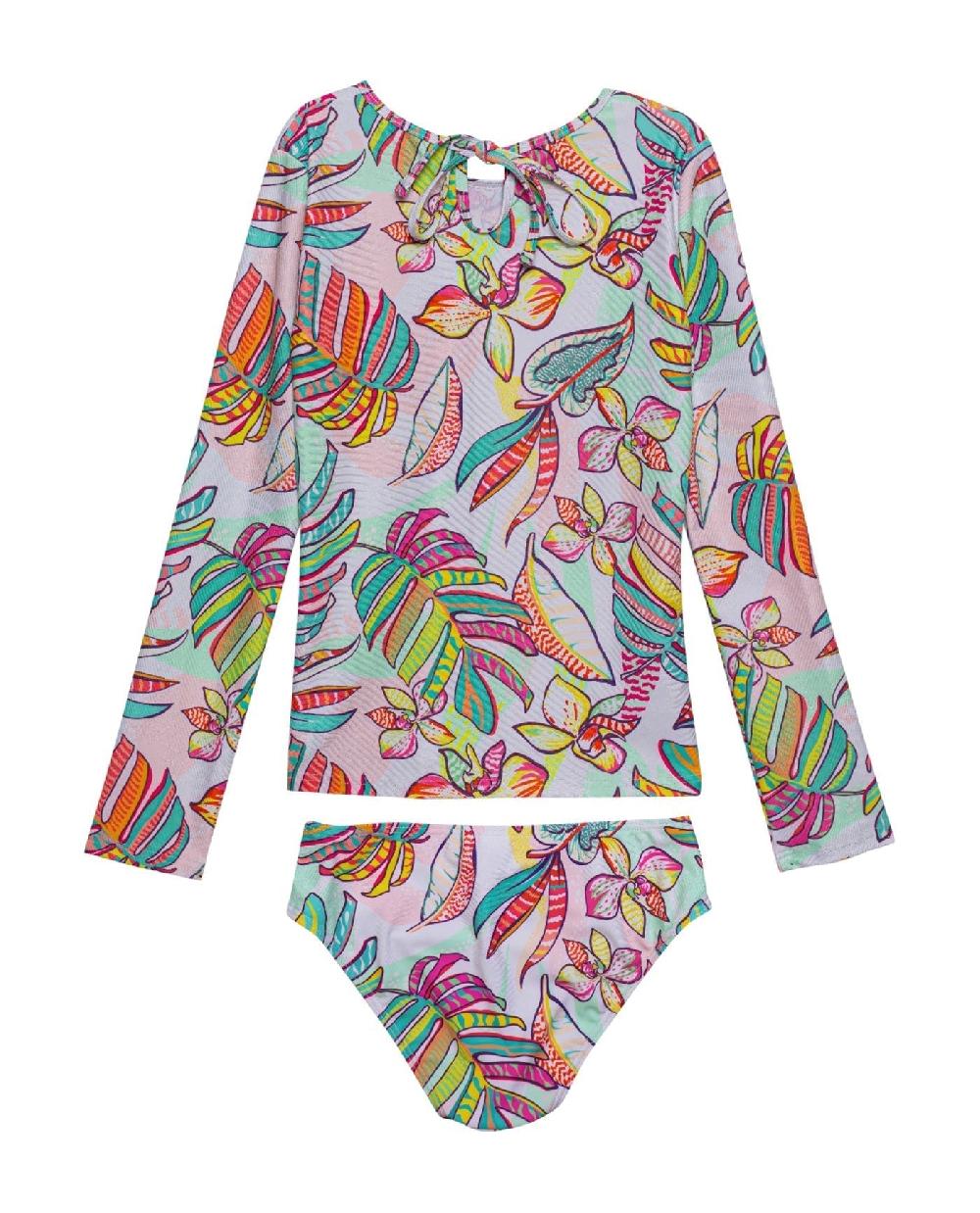 Gottex Palm Island Long Sleeve Rash Guard Top And Bikini Bottom Palm