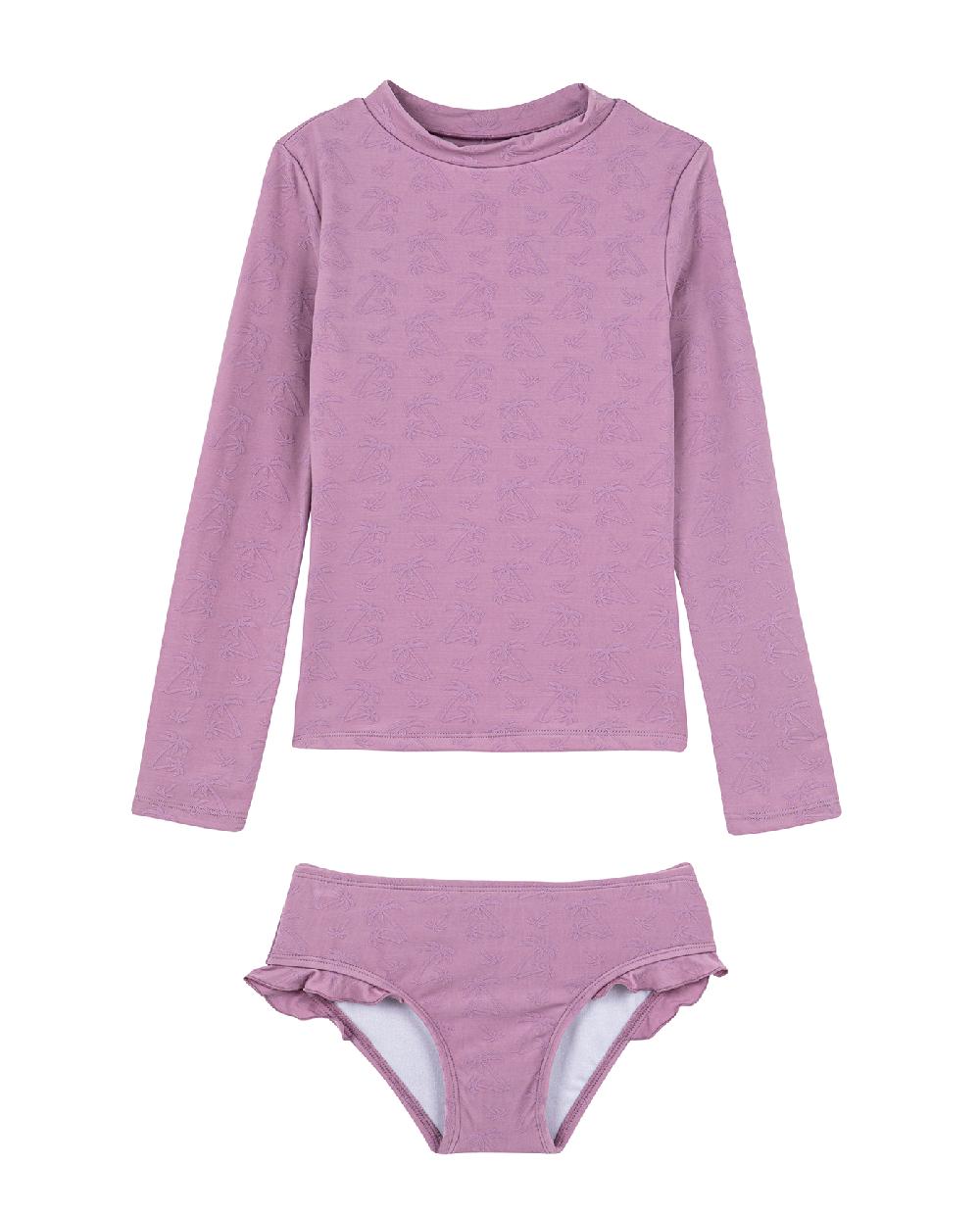 gottex Palm Party Textured Long Sleeve Rash Guard Set Palm