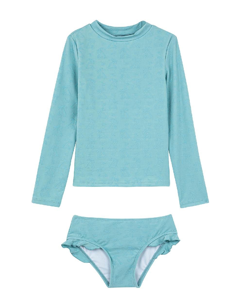 gottex Palm Party Textured Long Sleeve Rash Guard Set Palm