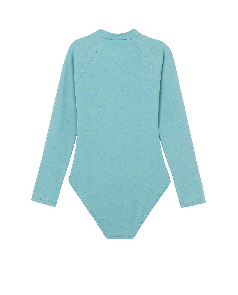 Gottex Palm Party Textured Long Sleeve Zip Front One Piece Palm