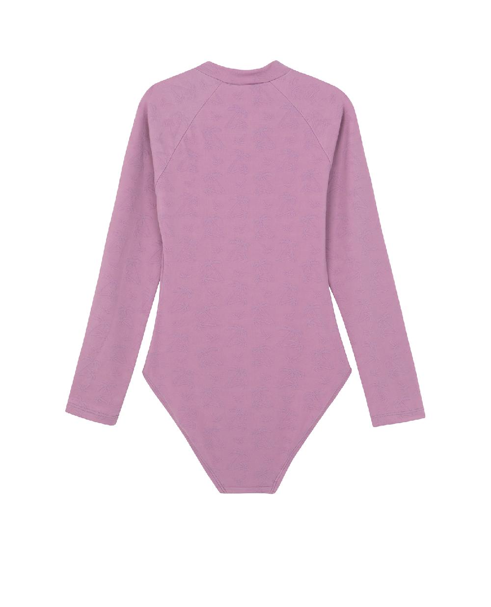 Gottex Palm Party Textured Long Sleeve Zip Front One Piece Palm