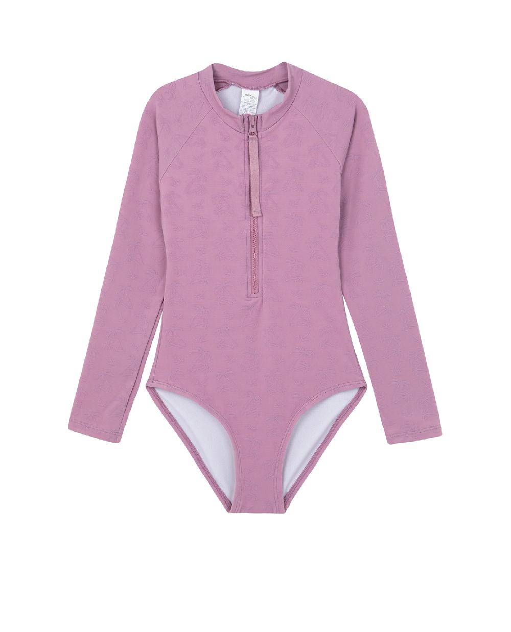 gottex Palm Party Textured Long Sleeve Zip Front One Piece Palm