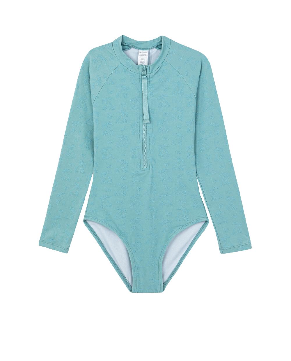 gottex Palm Party Textured Long Sleeve Zip Front One Piece Palm