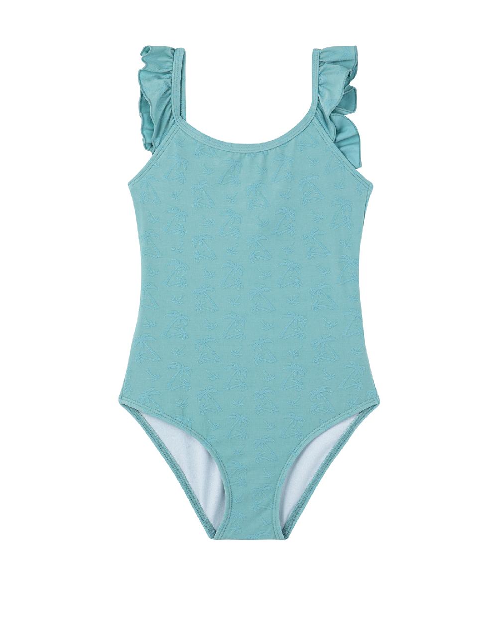 gottex Palm Party Textured Square Neck Ruffle One Piece Palm