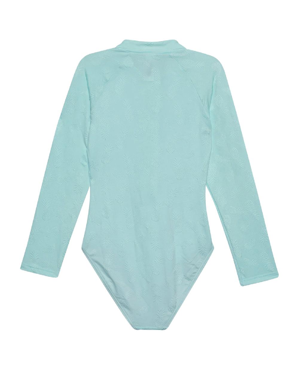 Gottex Pineapple Long Sleeve Zip Up Rash Guard One Piece Swimsuit Pineapple