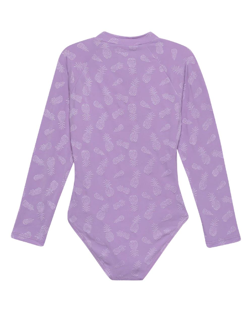 Gottex Pineapple Long Sleeve Zip Up Rash Guard One Piece Swimsuit Pineapple