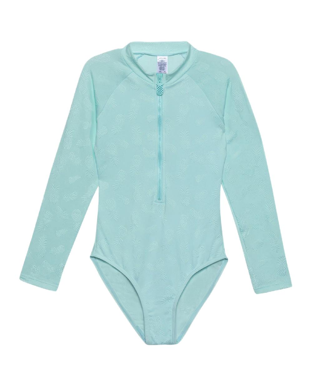 gottex Pineapple Long Sleeve Zip Up Rash Guard One Piece Swimsuit Pineapple