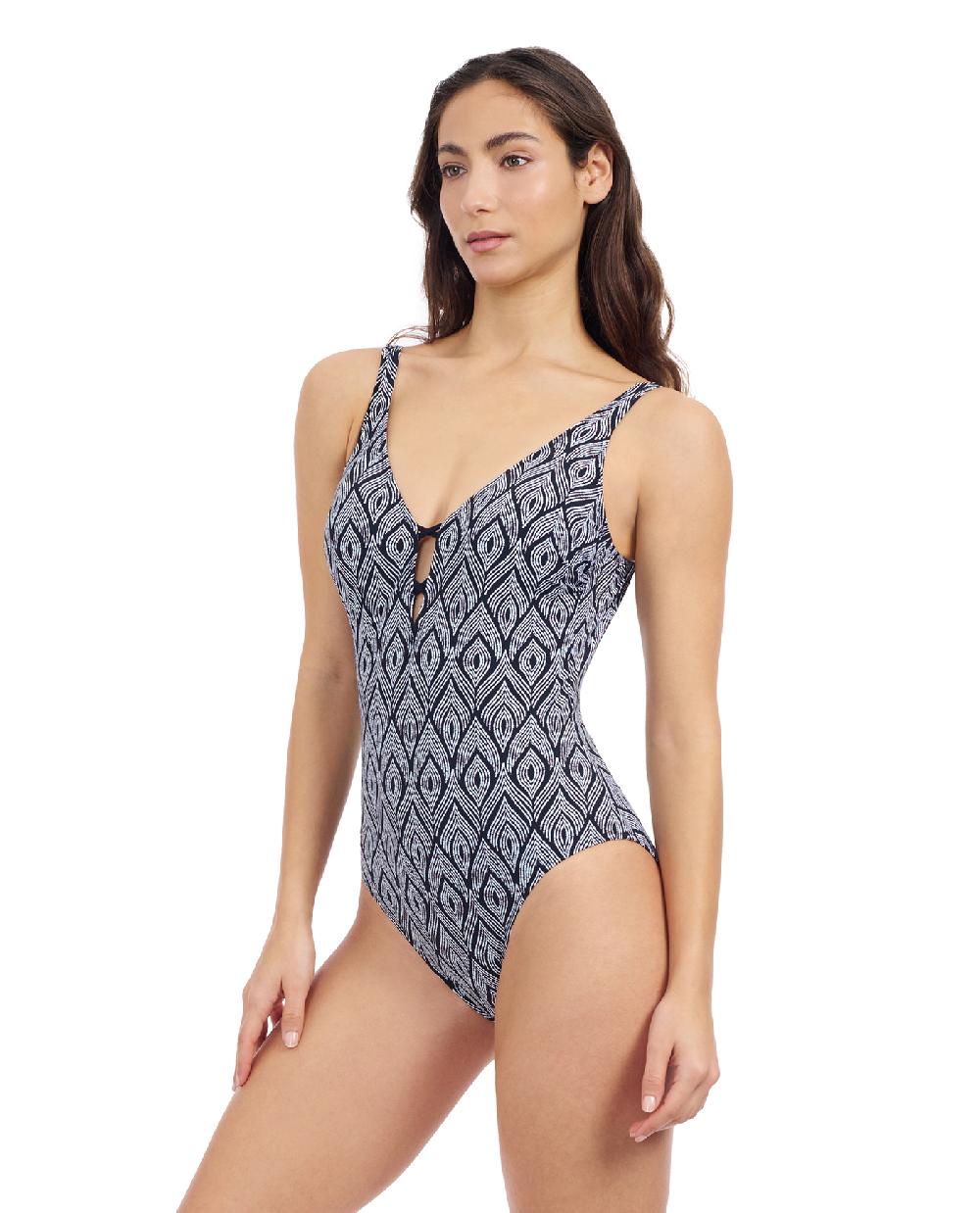 Gottex Plume V Neck Deep Plunge One Piece Swimsuit Profile