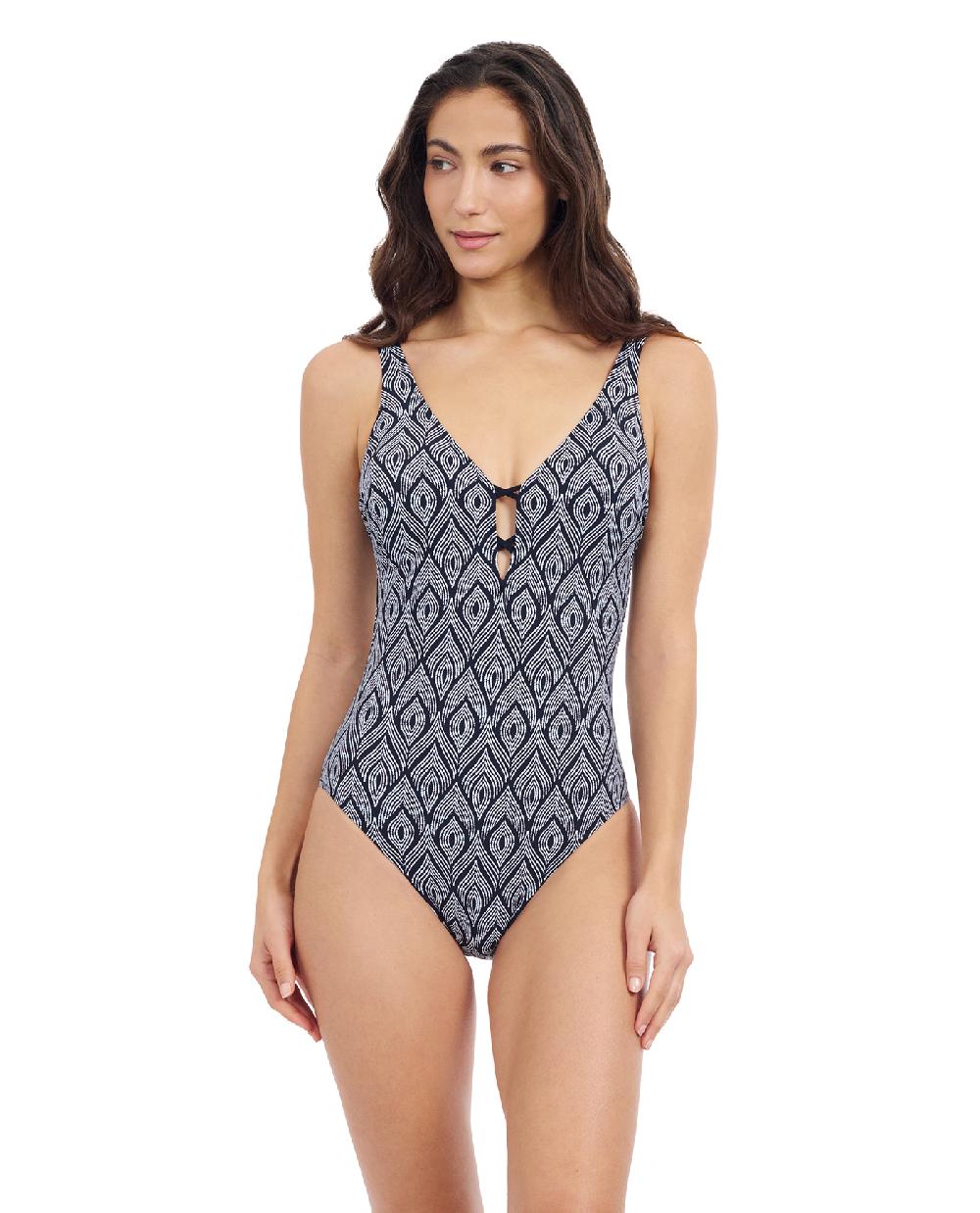 gottex Plume V Neck Deep Plunge One Piece Swimsuit Profile