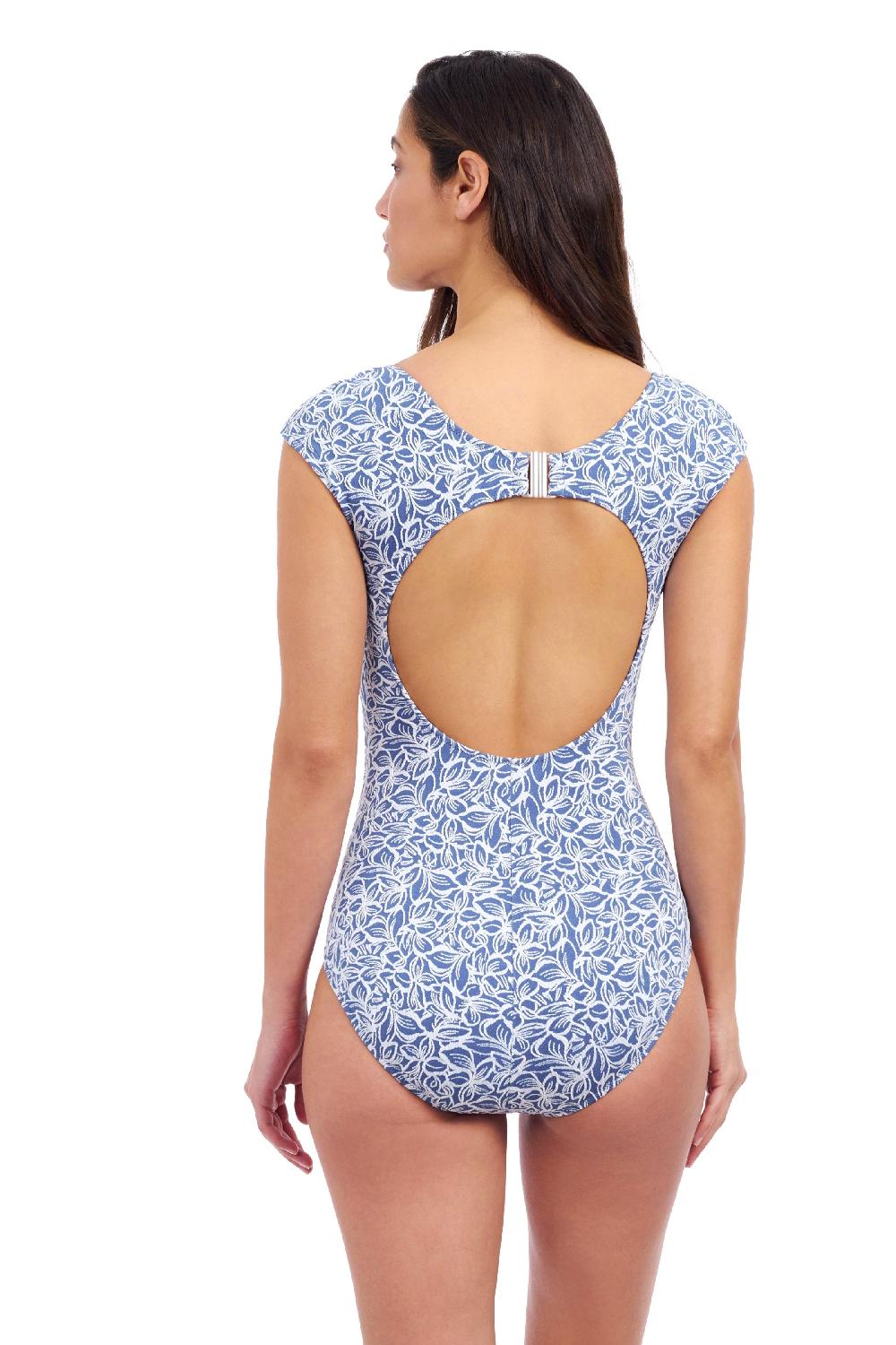 Gottex Plumeria Textured Cap Sleeve Shaped Bust One Piece Swimsuit Profile