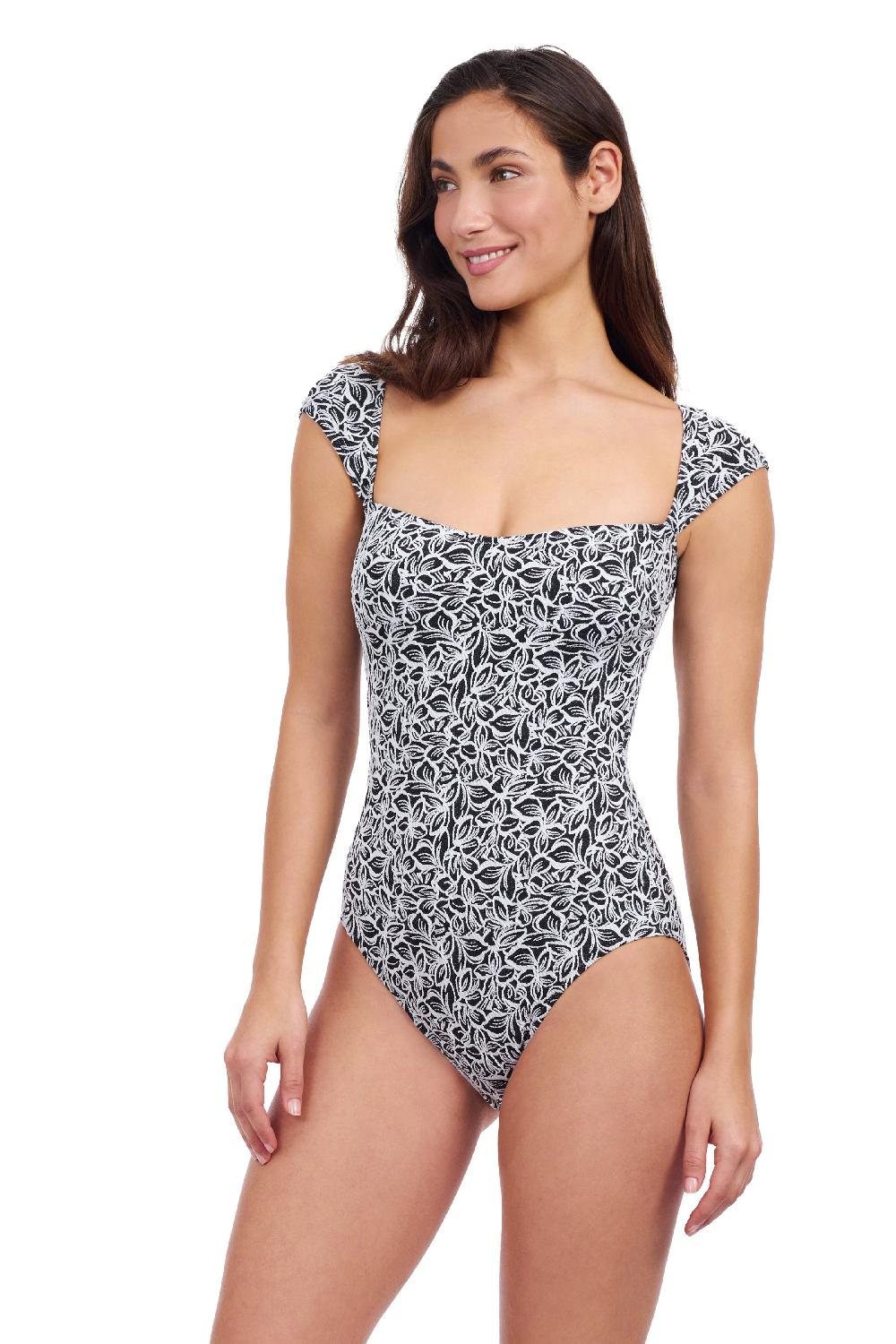 Gottex Plumeria Textured Cap Sleeve Shaped Bust One Piece Swimsuit Profile