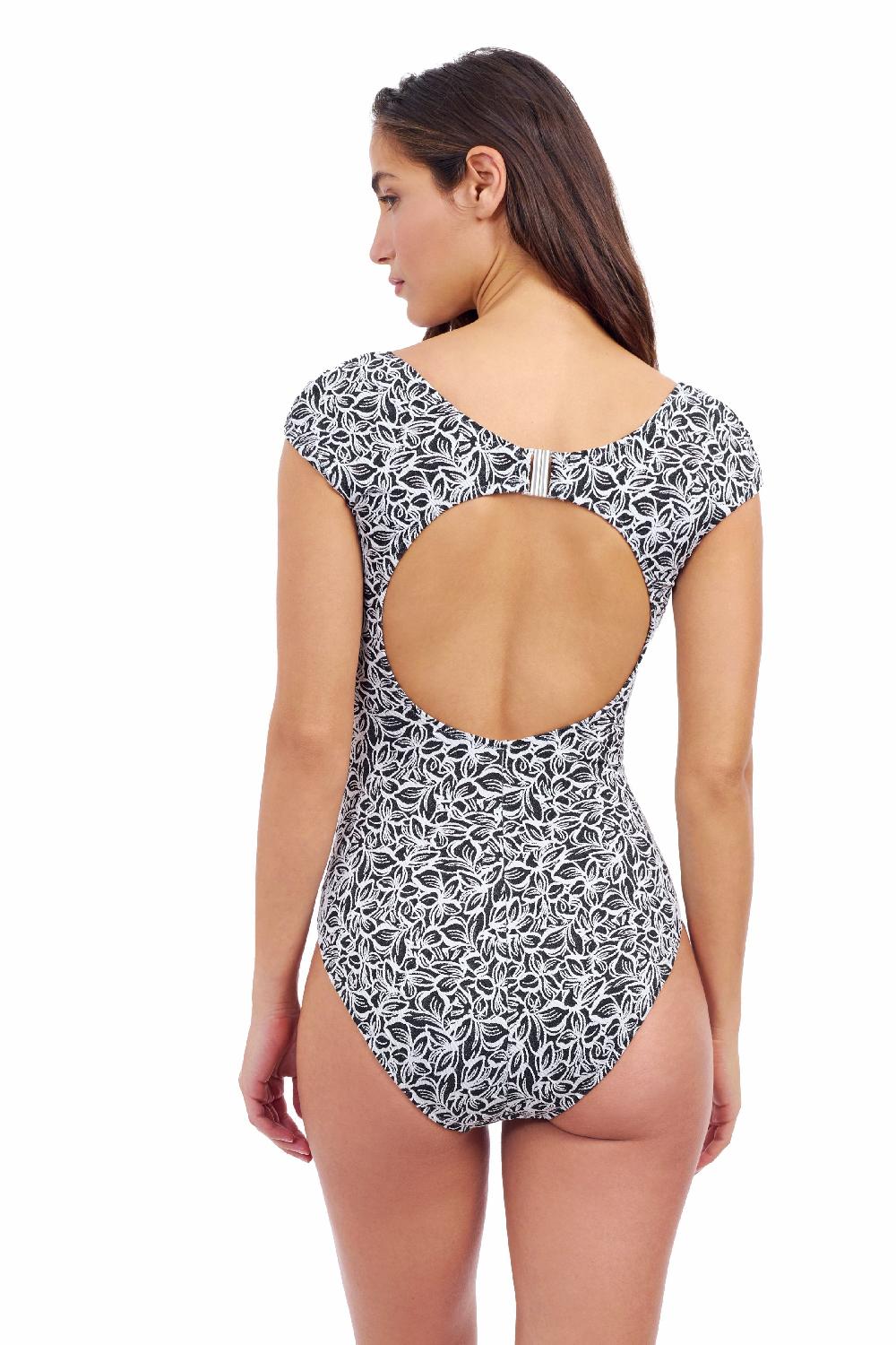 Gottex Plumeria Textured Cap Sleeve Shaped Bust One Piece Swimsuit Profile